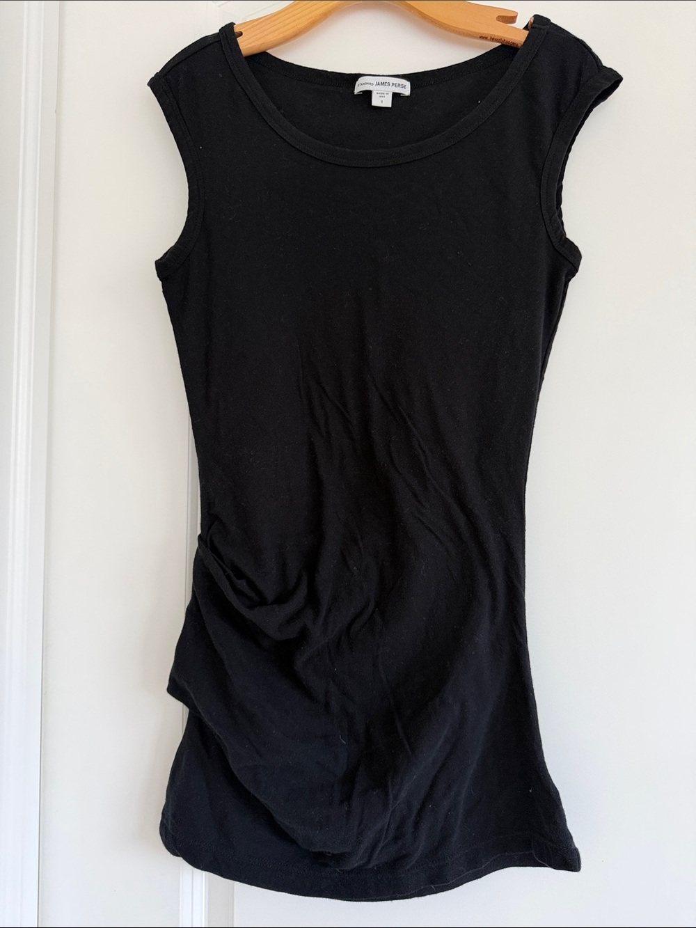 James Perse Black Slim Scoop-Neck Tank with side pleats. Size 1 (S)